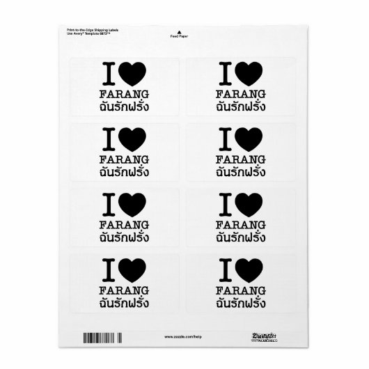 Étiquette I Black Heart (Amour) Farang (Feuille entière)