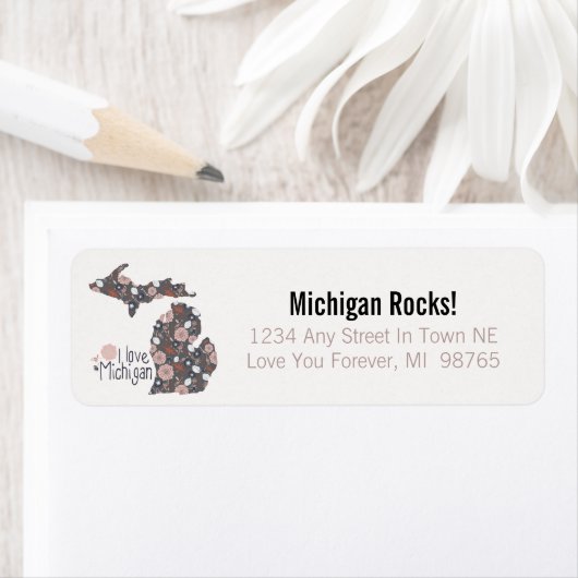 Étiquette I Love Michigan Jouer Floral rose Brown noir (En situation)