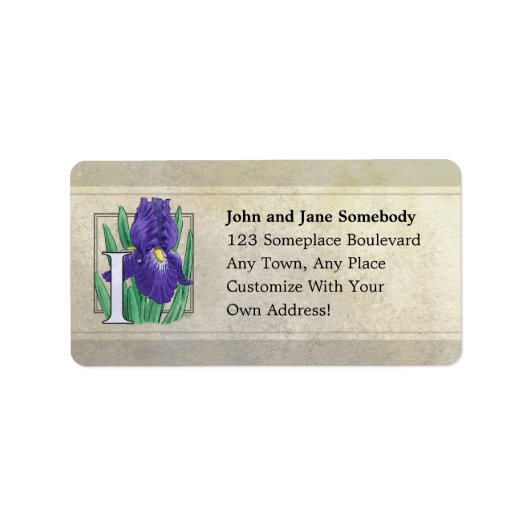 Étiquette I pour Iris Flower Monogram (Devant)
