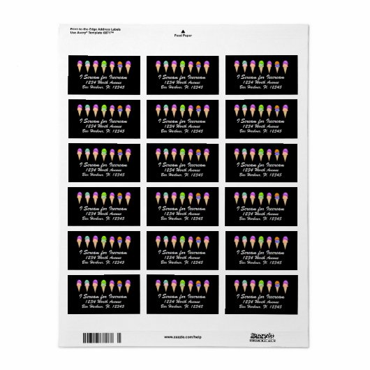 Étiquette Icecream - SRF (Feuille entière)