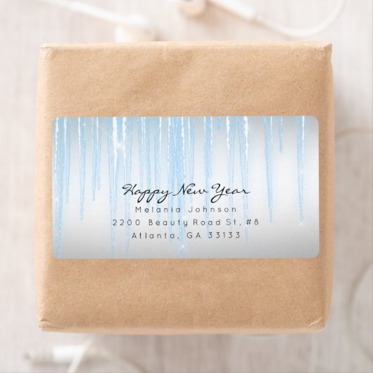 Étiquette Icicules mousseux bleu argent (En situation)