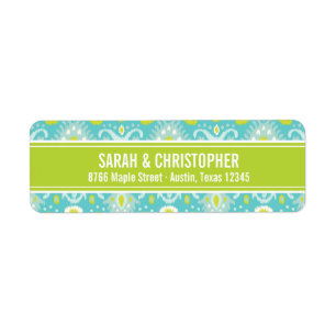Étiquette Ikat Abstrait turquoise et verte