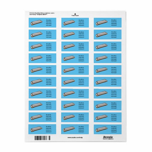 Étiquette Illustration de dessin d'Harmonica (Feuille entière)