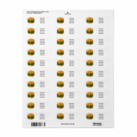 Étiquette Illustration de Hamburger (Feuille entière)