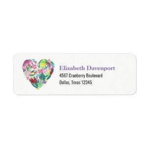 Étiquette Illustration du coeur floral en rose et vert