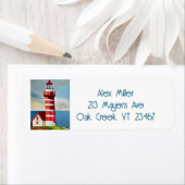 Étiquette Illustration d'un phare rouge et blanc (En situation)