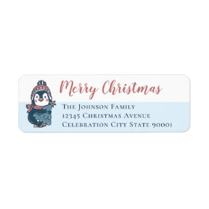 Étiquette Illustration Joyeux script de Noël de Pingouin