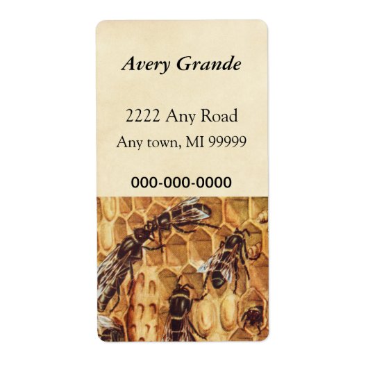 Étiquette Illustration vintage, Abeilles Dans Une Ruche (Devant)