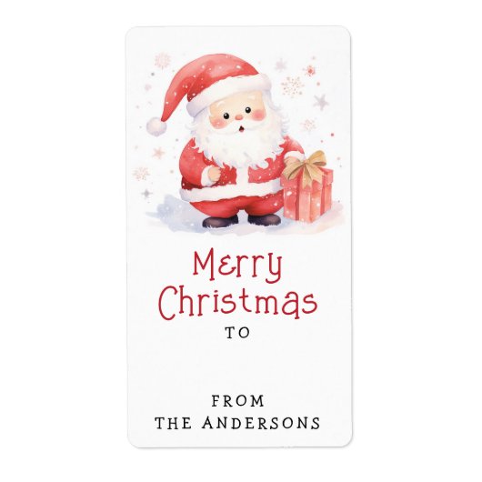 Étiquette Image d'aquarelle Père Noël mignonne à partir du c (Devant)