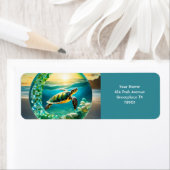 Étiquette Imaginaire Cute Vivid Turtle Vagues de Mer (En situation)