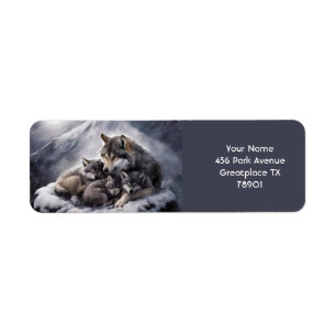 Étiquette Imaginaire Cute Wolf Famille Hiver