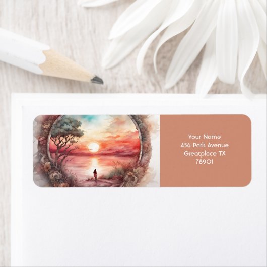 Étiquette Imaginaire Joli coucher d'eau soleil fille (En situation)