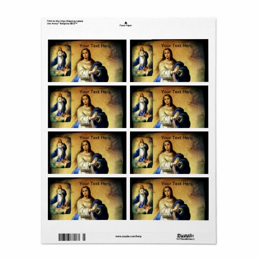 Étiquette Immaculée conception de la Vierge Marie - Murillo (Feuille entière)