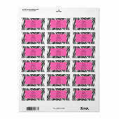 Étiquette Impression Zèbre noir et blanc avec rose chaud (Feuille entière)