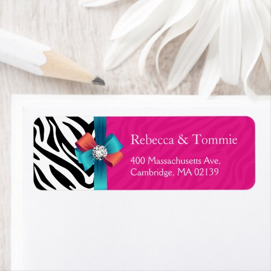 Étiquette Impression Zèbre rose chaud Bow ruban élégant (En situation)