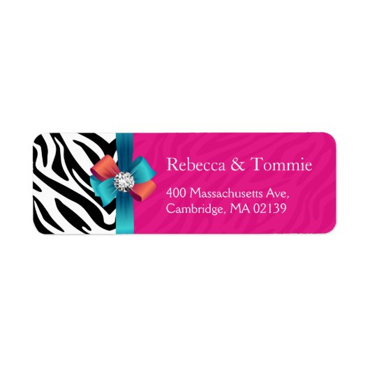 Étiquette Impression Zèbre rose chaud Bow ruban élégant (Devant)