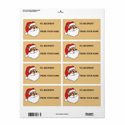 Étiquette imprimé noir Père Noël noir en écriture  (Feuille entière)