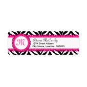 Étiquette Imprimé Zèbre & Monogramme en Dentelle Rose Chaud (Devant)