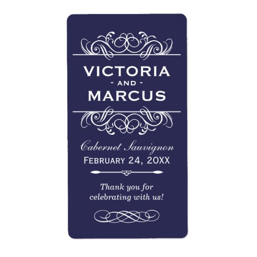 Étiquette Indigo Mariage Vin bouteille Monogram Favoriser le (Devant)