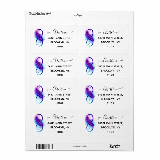 Étiquette Infinity with purple feather (Feuille entière)