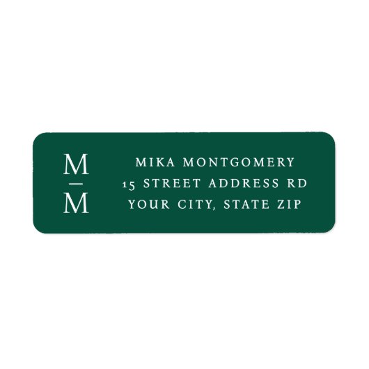 Étiquette Initiale de monogramme élégant en vert foncé pour (Devant)