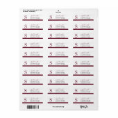 Étiquette Initiale Monogrammée Adresse de Retour Bordeaux (Feuille entière)
