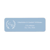 Étiquette Initiales de monogramme en bleu poussiéreux couron (Devant)