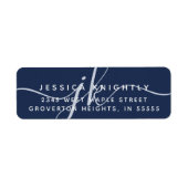 Étiquette Initiales de script de monogramme bleu marine élég (Devant)