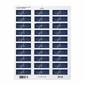 Étiquette Initiales de script de monogramme bleu marine élég (Feuille entière)