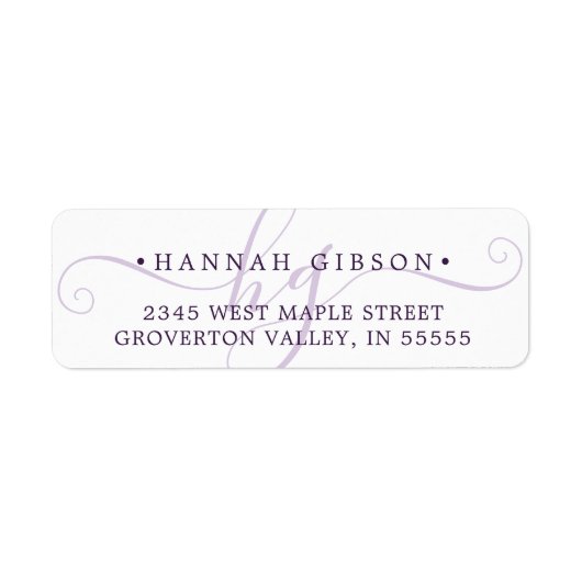 Étiquette Initiales de script Monogramme moderne Silver Purp (Devant)