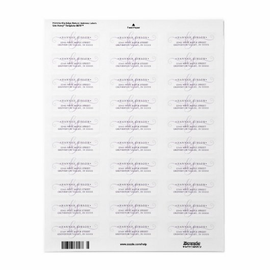 Étiquette Initiales de script Monogramme moderne Silver Purp (Feuille entière)