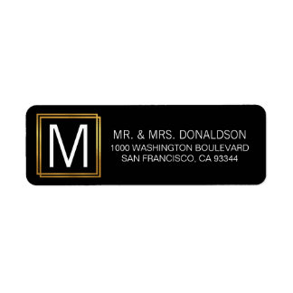 Étiquette Initiales du Monogramme de cadre en or noir modern