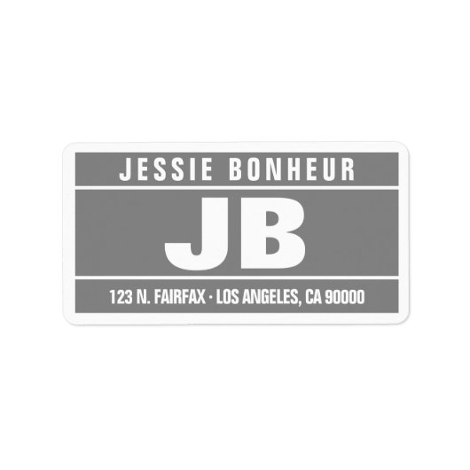 Étiquette Initiales en gras modernes | Gris et blanc (Devant)