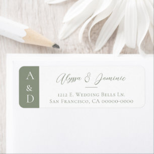 Étiquette Initiales modernes Sage Green Mariage Adresse de r