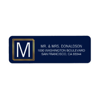 Étiquette Initiales Monogrammes de cadre bleu marine moderne