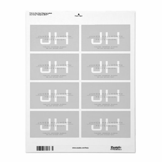 Étiquette Initiales monogrammes modernes (ou autre texte) Gr (Feuille entière)