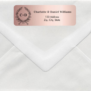 Étiquette Initiales or rose couronne mariage adresse de reto