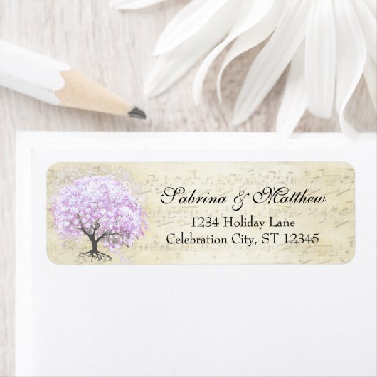 Étiquette Inséparable médiéval Feuille de coeur Lavande Arbr (En situation)