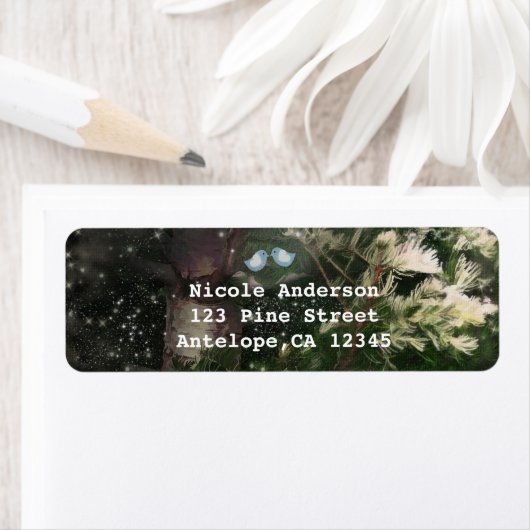 Étiquette Inséparables + Pine Tree Night Rustic Mariage (En situation)