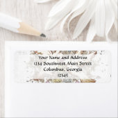 Étiquette Inséparables vintages, deux colombes blanches flor (En situation)