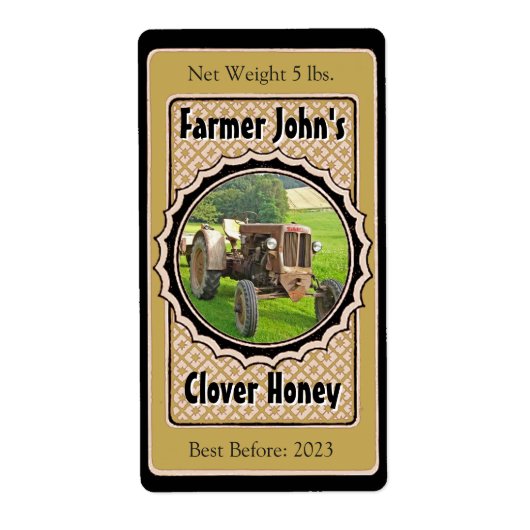 Étiquette Insérer une photo Noir & Or Mariage Jar de miel (Devant)