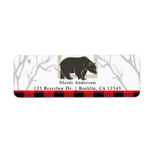 Étiquette Invitation au mariage Rustic Bear & Red Plaid Wood