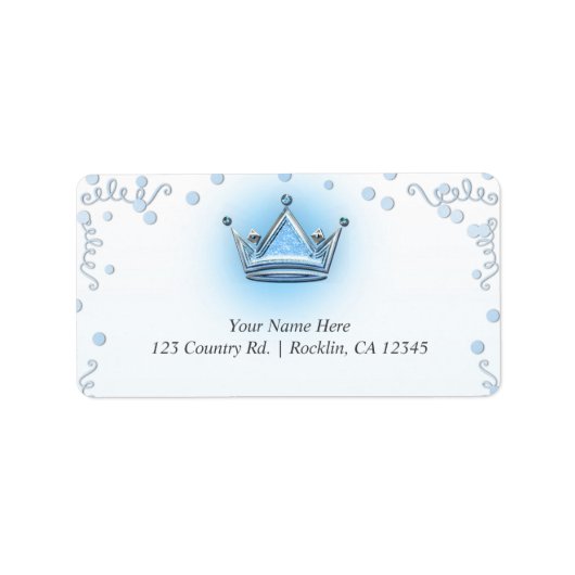 Étiquette Invitation avec confettis pour fête couronne bleue (Devant)