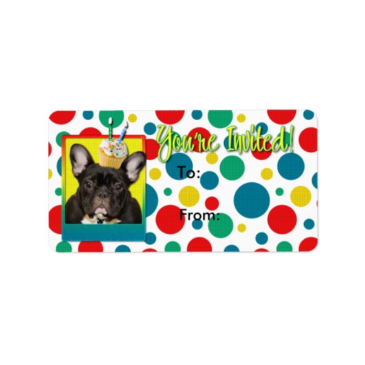 Étiquette Invitation Cupcake 2 ans - French Bulldog (Devant)