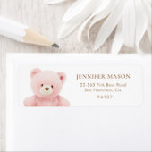 Étiquette Invitation de l'ours rose Teddy Adresse de retour (En situation)
