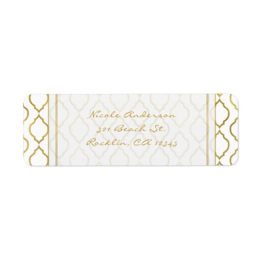 Étiquette Invitation élégante marocaine dorée et blanche de  (Devant)