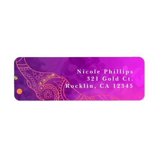 Étiquette Invitation Éléphant Violet Rose Orange & Or (Devant)