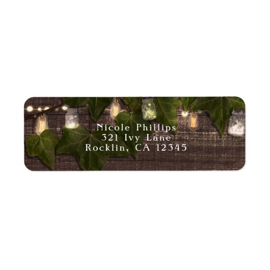 Étiquette Invitation rustique avec pot Mason et guirlandes d (Devant)