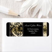 Étiquette Invitations de mariage floral noir et or (En situation)