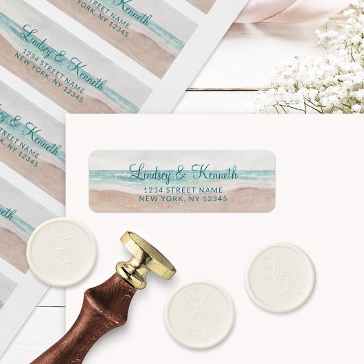 Étiquette Island Breeze Painted Beach Wedding Adresse de ret